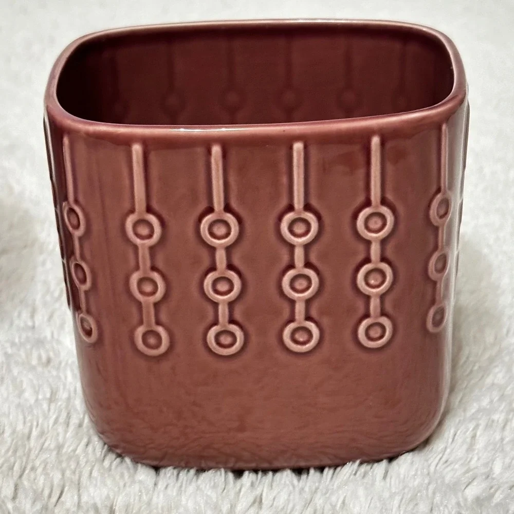IKEA Garsam Ceramic Vase/Planter St  Mauve Excellent Embossed Geometric MCM Boho